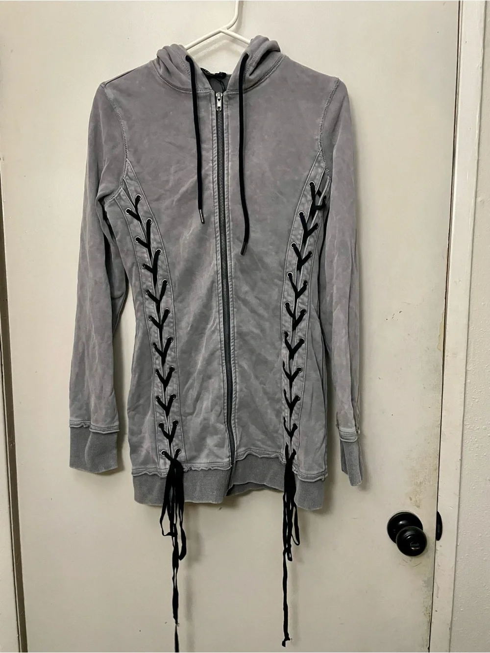 Dolls Kill Current Mood grey lace up hoodie dress size medium new with tags